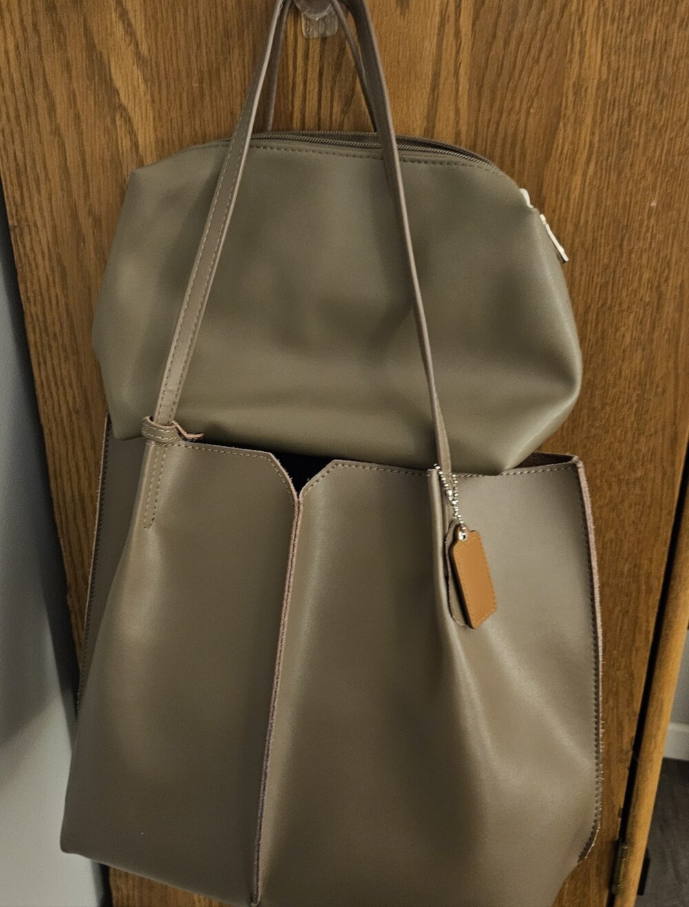 Women's Taupe Tote Bag with  Pouch